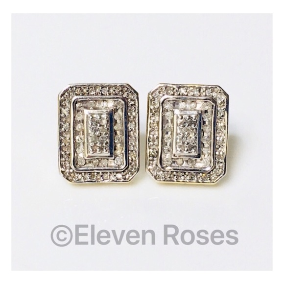Art Deco 10k Gold Diamond Earrings - Picture 1 of 7